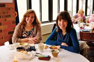 Tyler Stauffer photo: Juniors Caitlin Ross and Eve Klajbor enjoyed a bowl of soup and bread at the Empty Bowls event.